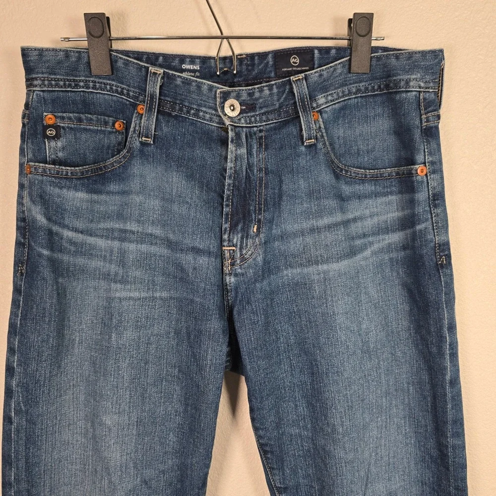 AG Jeans Owens athletic Fit Denim Jeans Distressed Hem Dark Wash 30 ×‎ 32